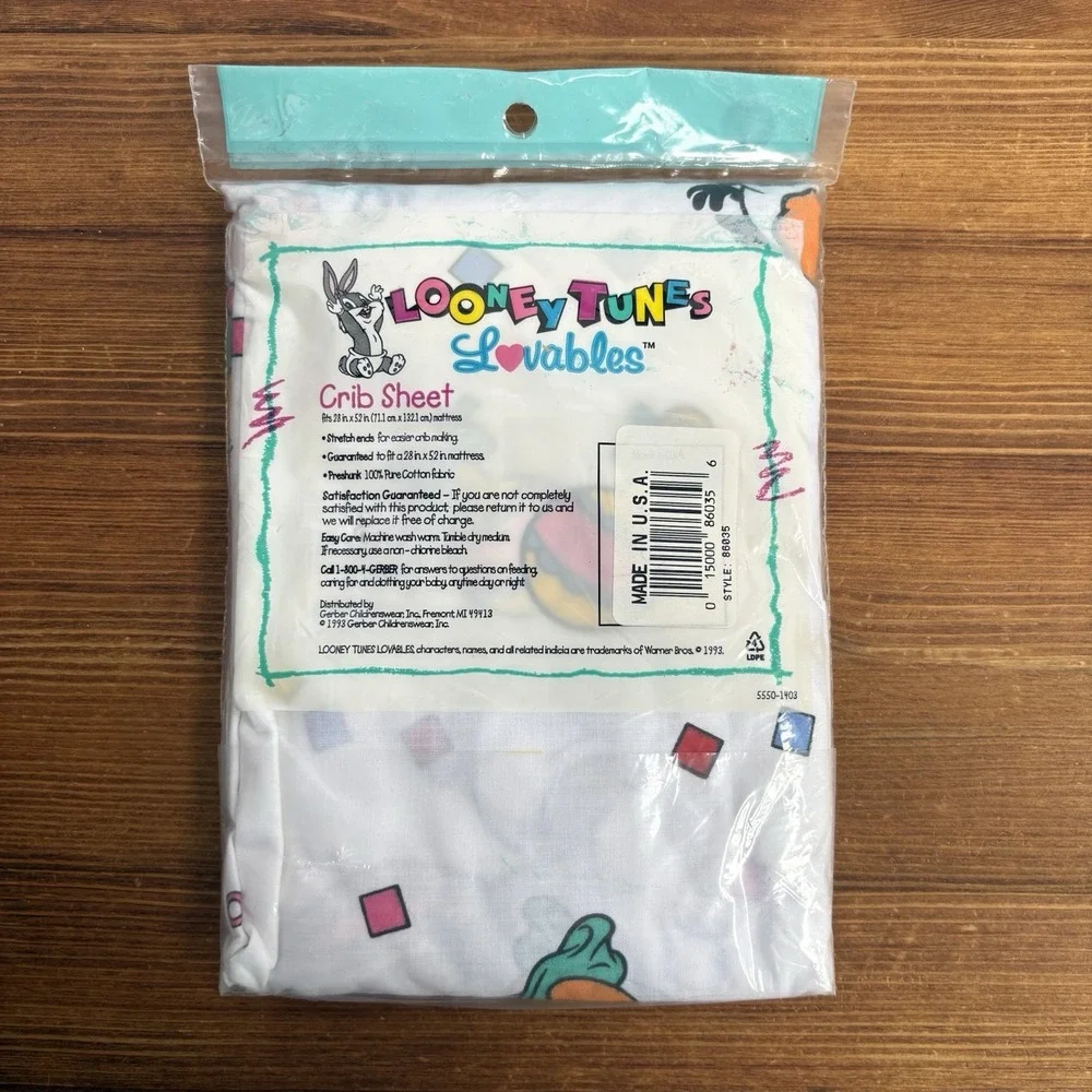Vintage 1993 Looney Tunes Lovables Tweety Sylvester Crib Sheet NOS Sealed USA